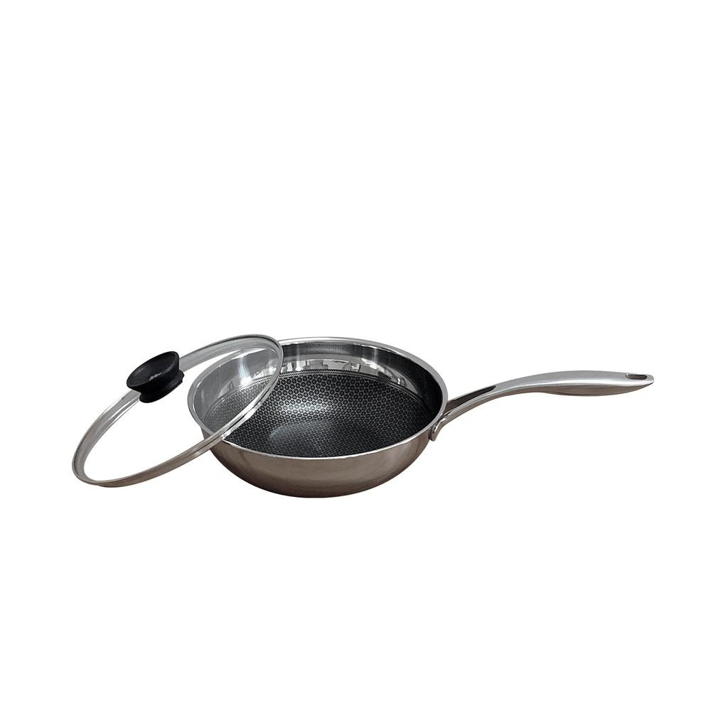 Chảo chống dính sâu lòng Blackcube KimsCook 3 lớp đúc liền inox 304 nắp kính, dùng được bếp từ, hồng ngoại, gas