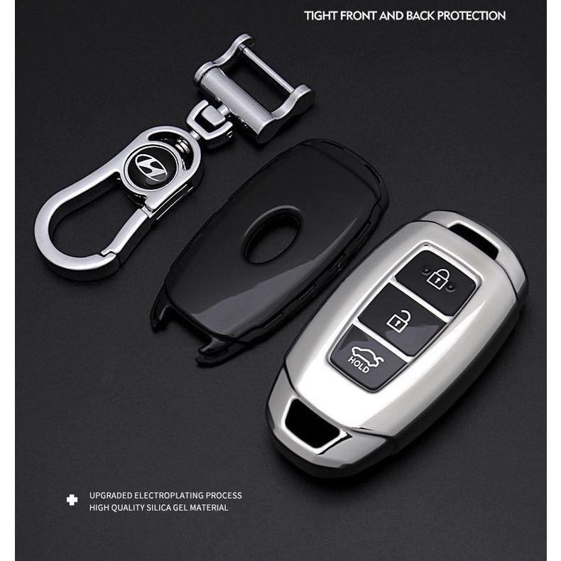 Móc khóa kèm ốp bảo vệ chìa khóa xe Hyundai Accent 2019, Accent 2021, Tucson, i10 nhựa mềm TPU tráng gương