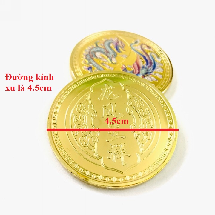 Xu Long Phụng in màu, chất liệu Niken mạ màu vàng, đem theo bên người, trưng bày bàn sách, giúp mang lại may mắn, ấm êm, tường hòa - TMT Collection - SP005156