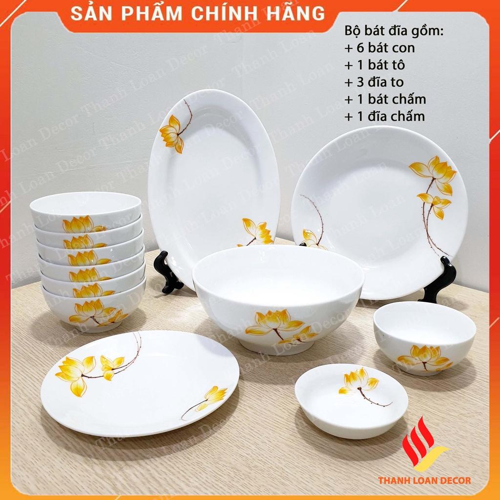 Bộ bát đĩa Bát Tràng chính hãng 12 món - Chén đĩa sứ sương trắng, họa tiết đẹp - Nhiều mẫu