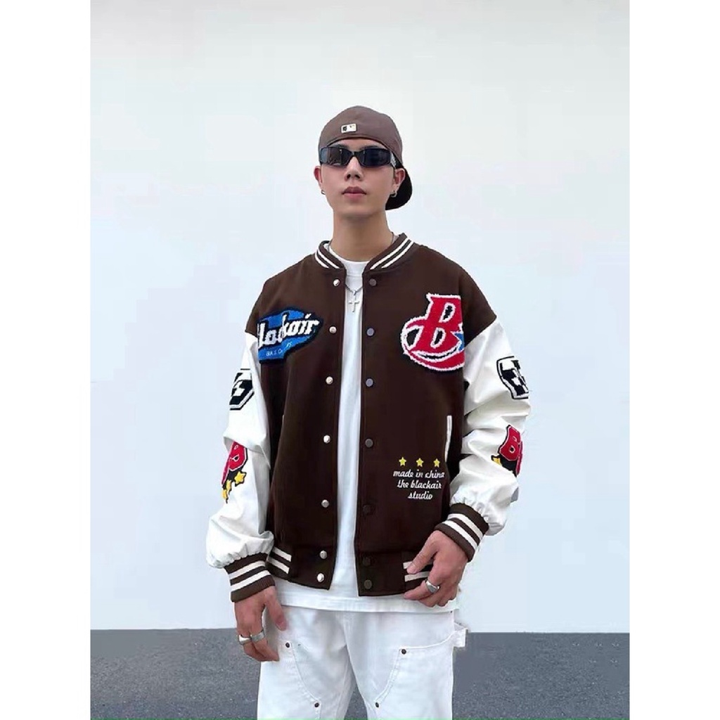 Varsity jacket Black made extreme nam nữ 2 lớp , áo khoác bóng chày form rộng unisex , bomber tay da pu