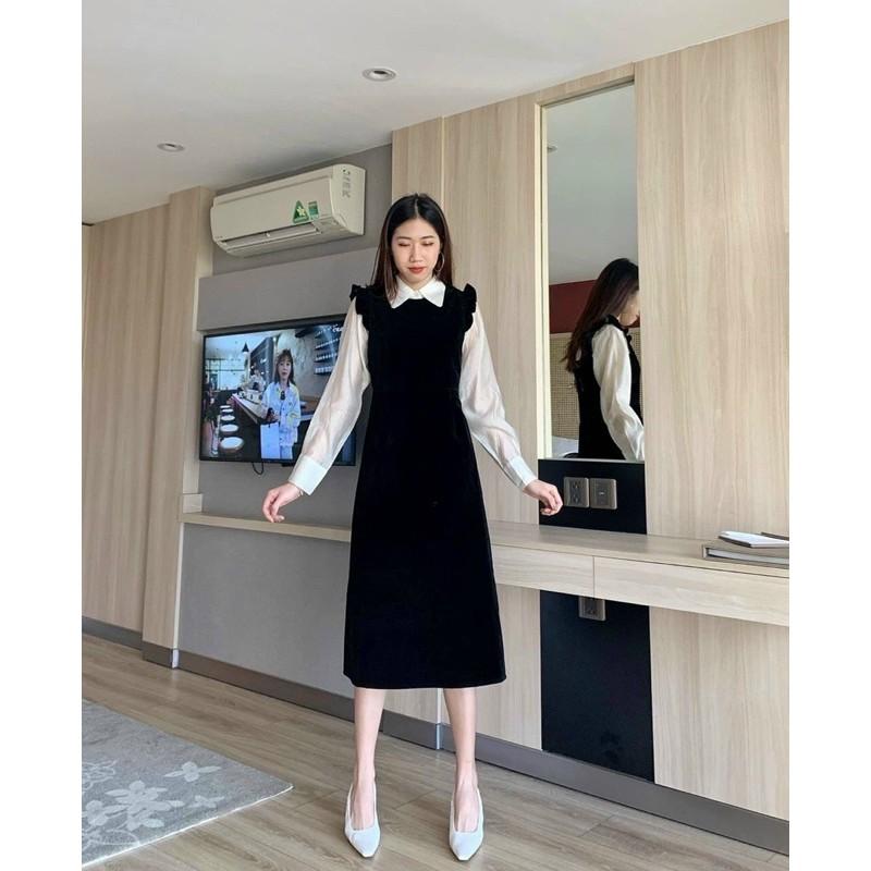 Set yếm đen áo sơ mi trắng