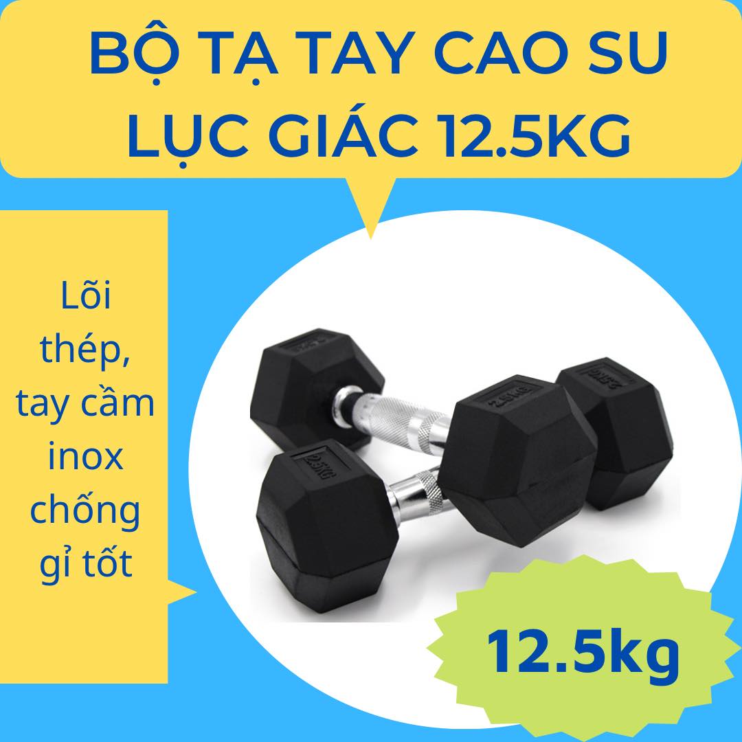 Cặp tạ tay cao su tập thể thao tại nhà đôi 12.5kg (tổng 25kg) tặng bao tay xịn sò 100K