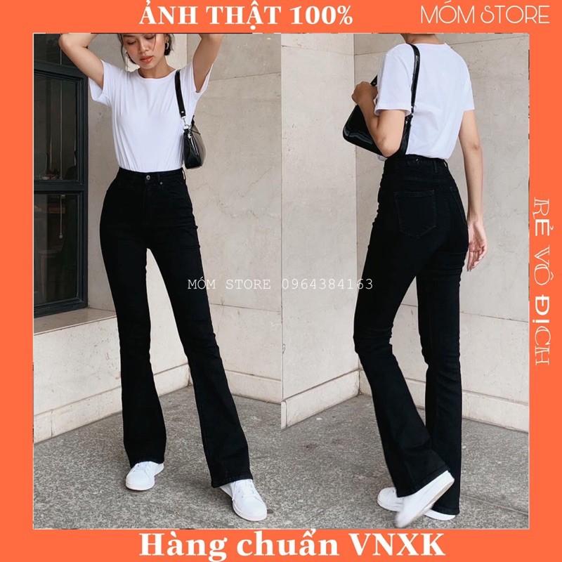 Quần jean nữ - Quần bò ống loe đen lưng cao dáng dài,co giản tốt Xuất Xịn