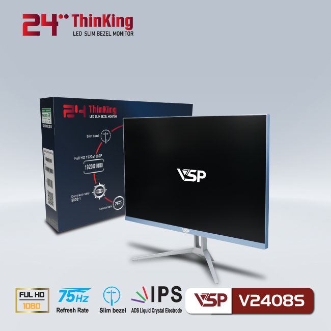 Màn hình VSP V2408S 24inch [XANH NHẠT] (23.8&quot; IPS FHD 75Hz, HDMI+VGA) - Hàng chính hãng TECH VISION phân phối