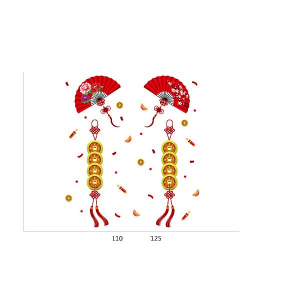 Decal trang trí tết - Dây Quạt đỏ đồng Xu may mắn