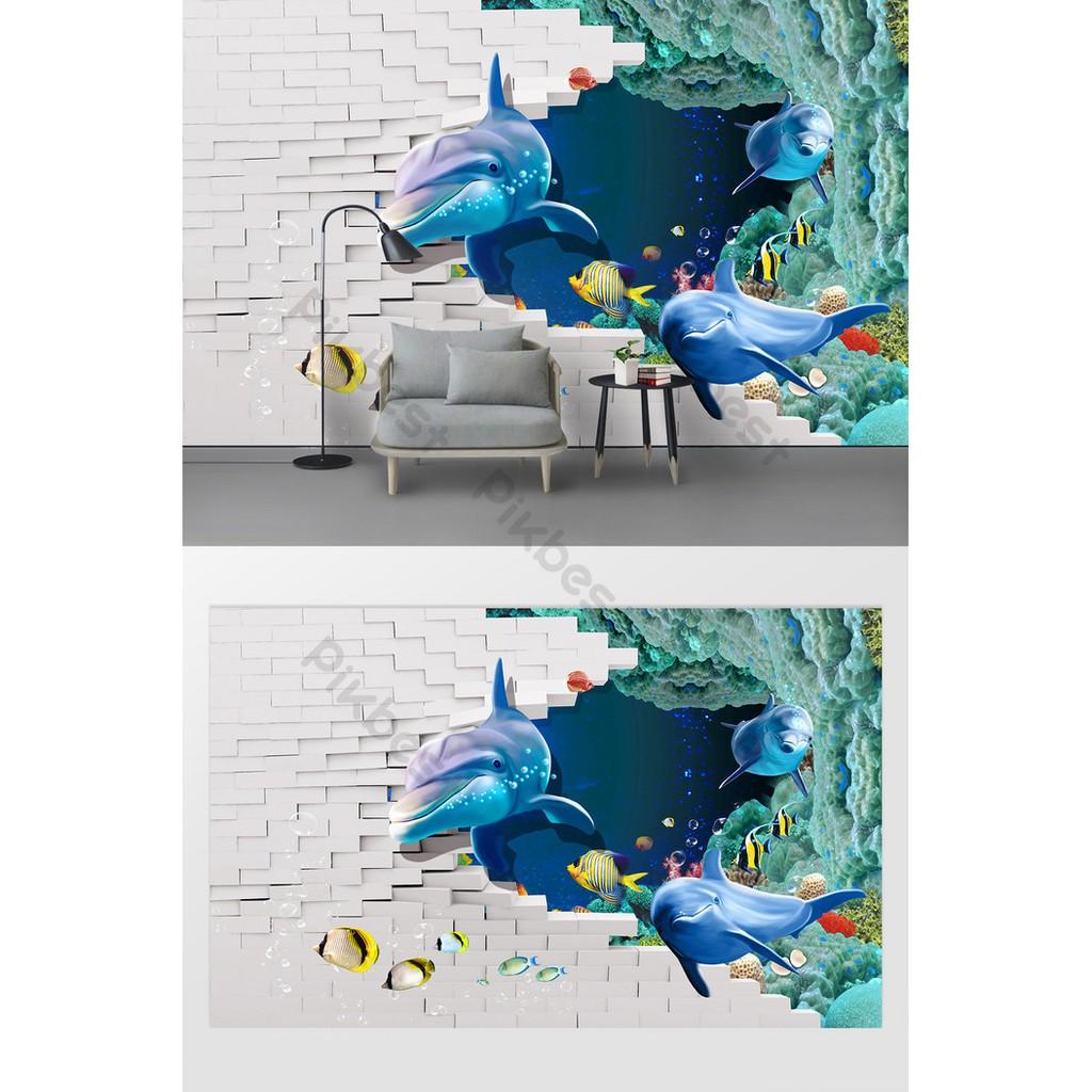 Tranh dán tường 3D Cá Heo