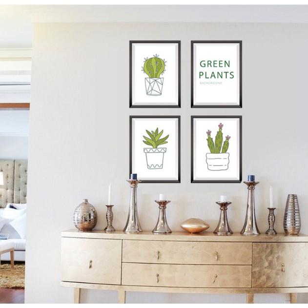Decal trang trí tường - 4 Khung tranh chậu Xương Rồng