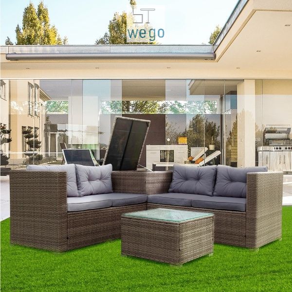 WEGO BỘ SOFA MÂY NHỰA NGOÀI TRỜI/ BỘ SOFA SÂN VƯỜN 4 CHỖ NGỒI// Outdoor Furniture Rattan Chair Sofa Set Balcony Table Garden Sofa 3 seater