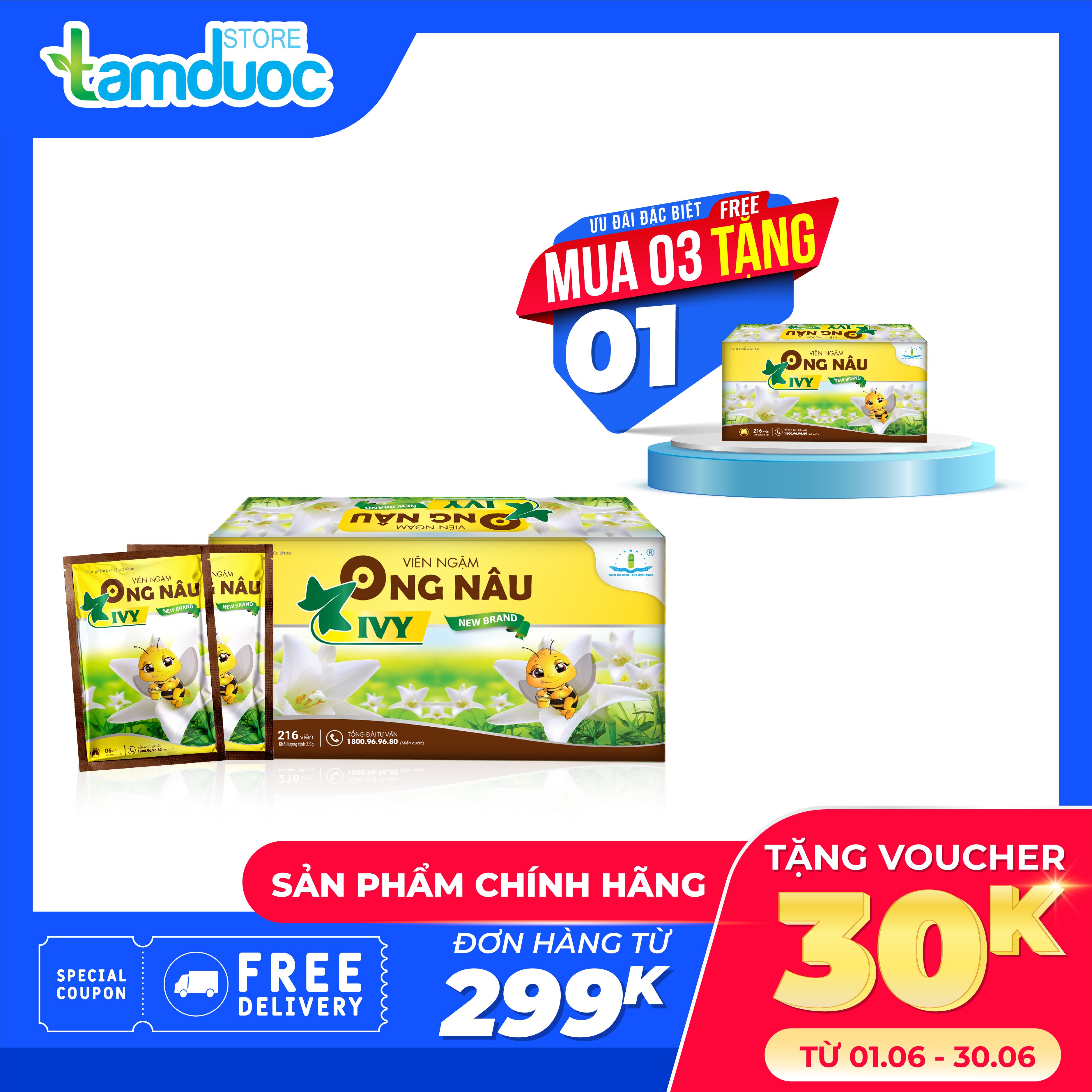 Viên Ngậm Ong Nâu Ivy New Brand Hỗ Trợ Giảm Ho Gió, Ho Khan, Rát Họng, Khản Tiếng, Bảo Vệ Hệ Hô Hấp