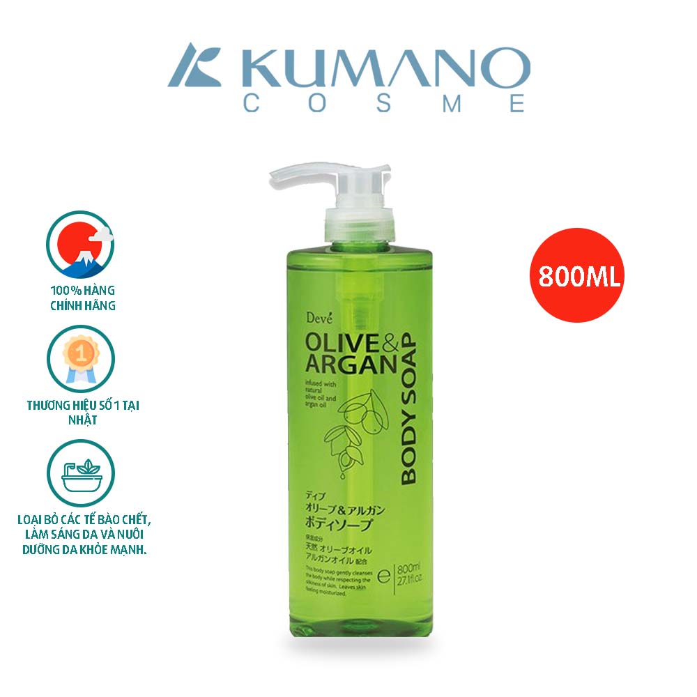 Sữa Tắm Deve Body Soap Chiết Xuất Dầu Olive &amp;amp; Argan Dưỡng Sáng, Làm Mềm Da  (800ml)