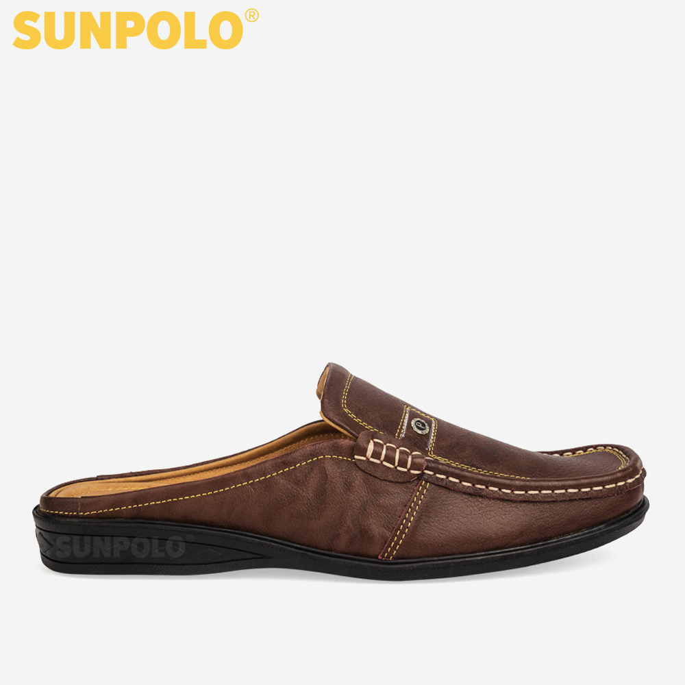 Dép Sabo Nam Da Bò SUNPOLO SUSB004N - Nâu (Size