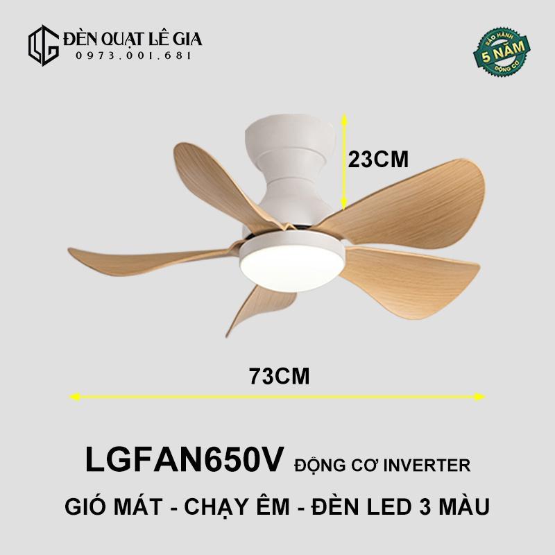 Quạt Trần Mini 5 Cánh LÊ GIA LGFAN650G - Chiều Cao 23cm - Sải Cánh 73cm - Bảo Hành 5 Năm