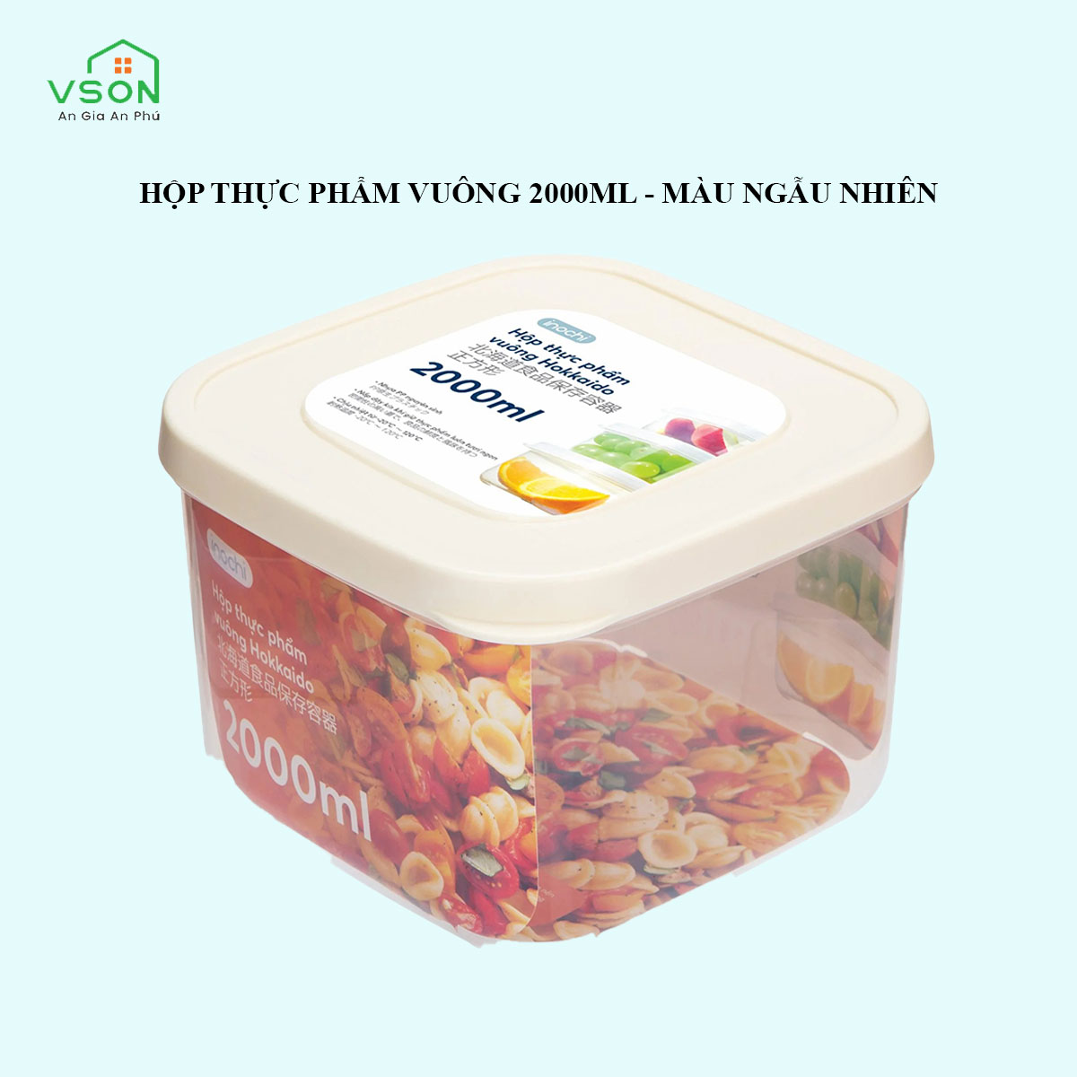 Hộp nhựa đựng thực phẩm vuông 2000ML - Màu ngẫu nhiên