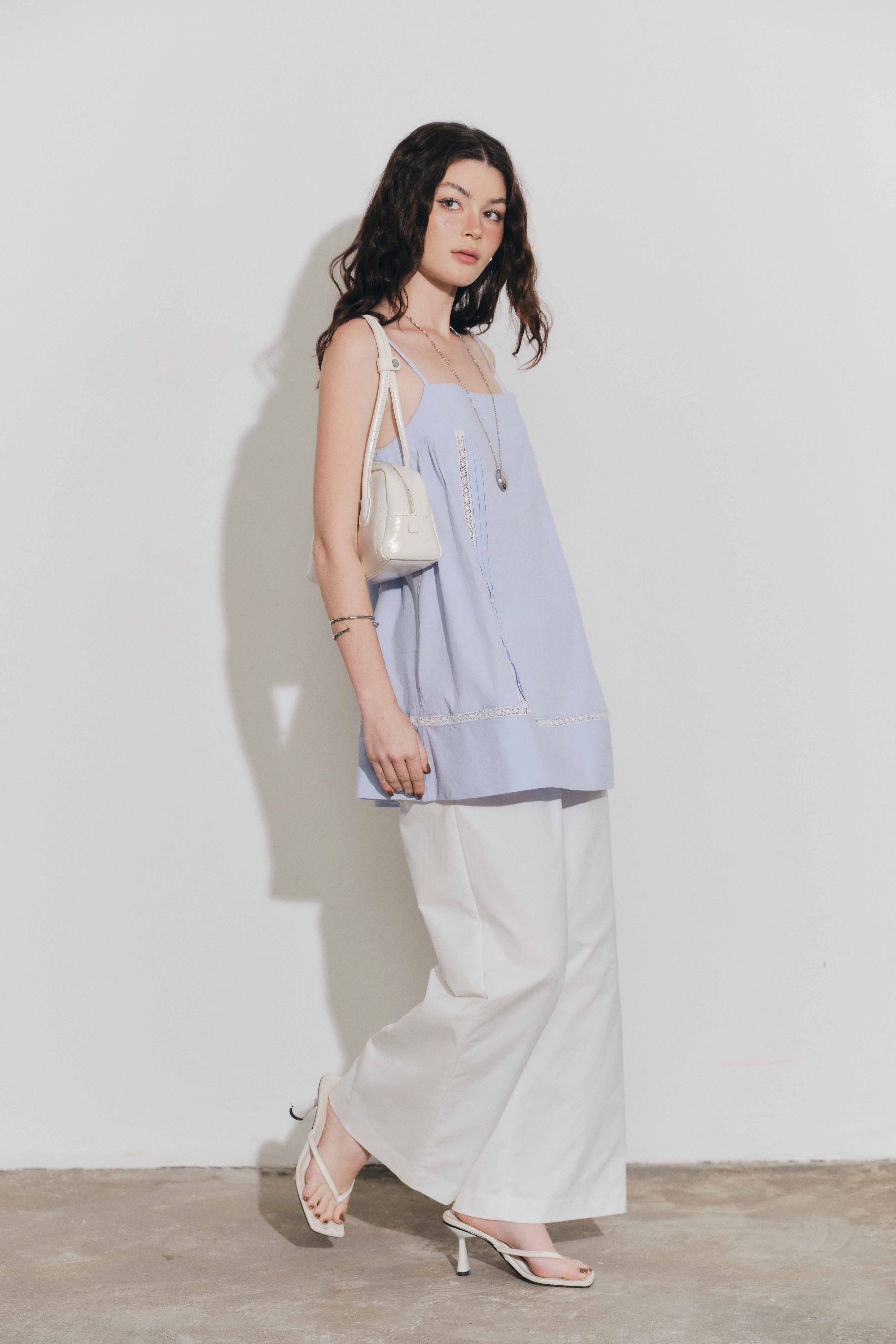 DOTTIE - Áo hai dây phối ren - Xanh biển - T1134