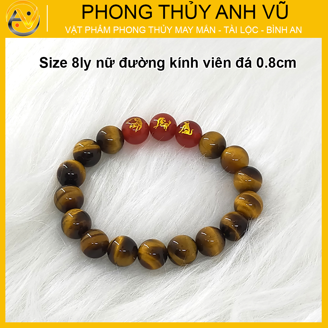 Vòng tay phong thủy mệnh thổ tam hợp dần ngọ tuất - chất liệu mắt hổ tự nhiên - size 8 10 12ly - có khai quang điểm nhãn - may mắn tài lộc - PHONG THỦY ANH VŨ