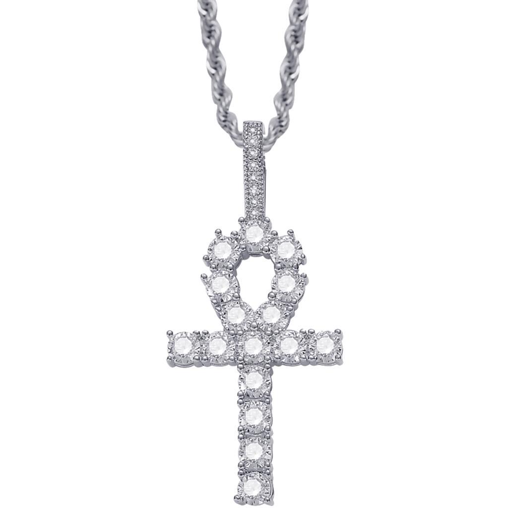 Necklace with Key Cross Pendant Zircon Jewel Accessory for Women Men Golden