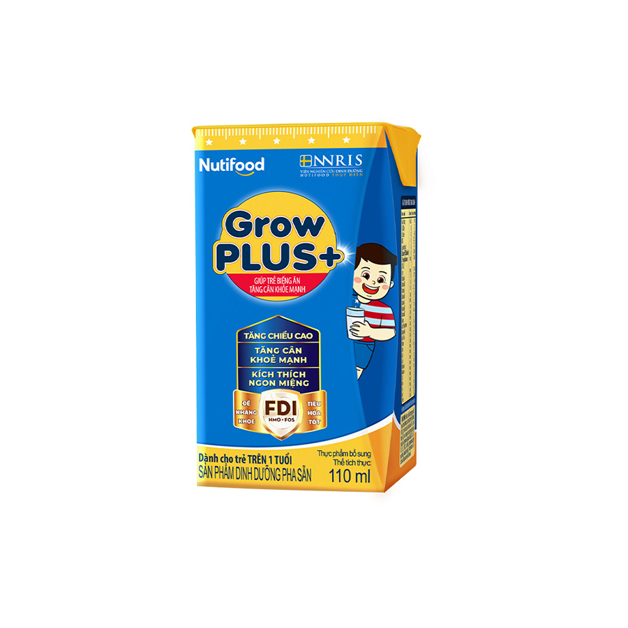 Thùng Sữa Bột Pha Sẵn Nutifood GrowPLUS+ Biếng Ăn 110ml -Tăng Cân Khỏe Mạnh (48 Hộp x 110ml)