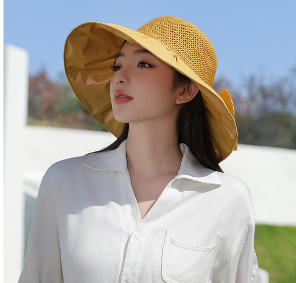 Mũ rộng vành chống nắng chống tia cực tím thắt nơ thời trang, nón nữ đi nắng thời trang