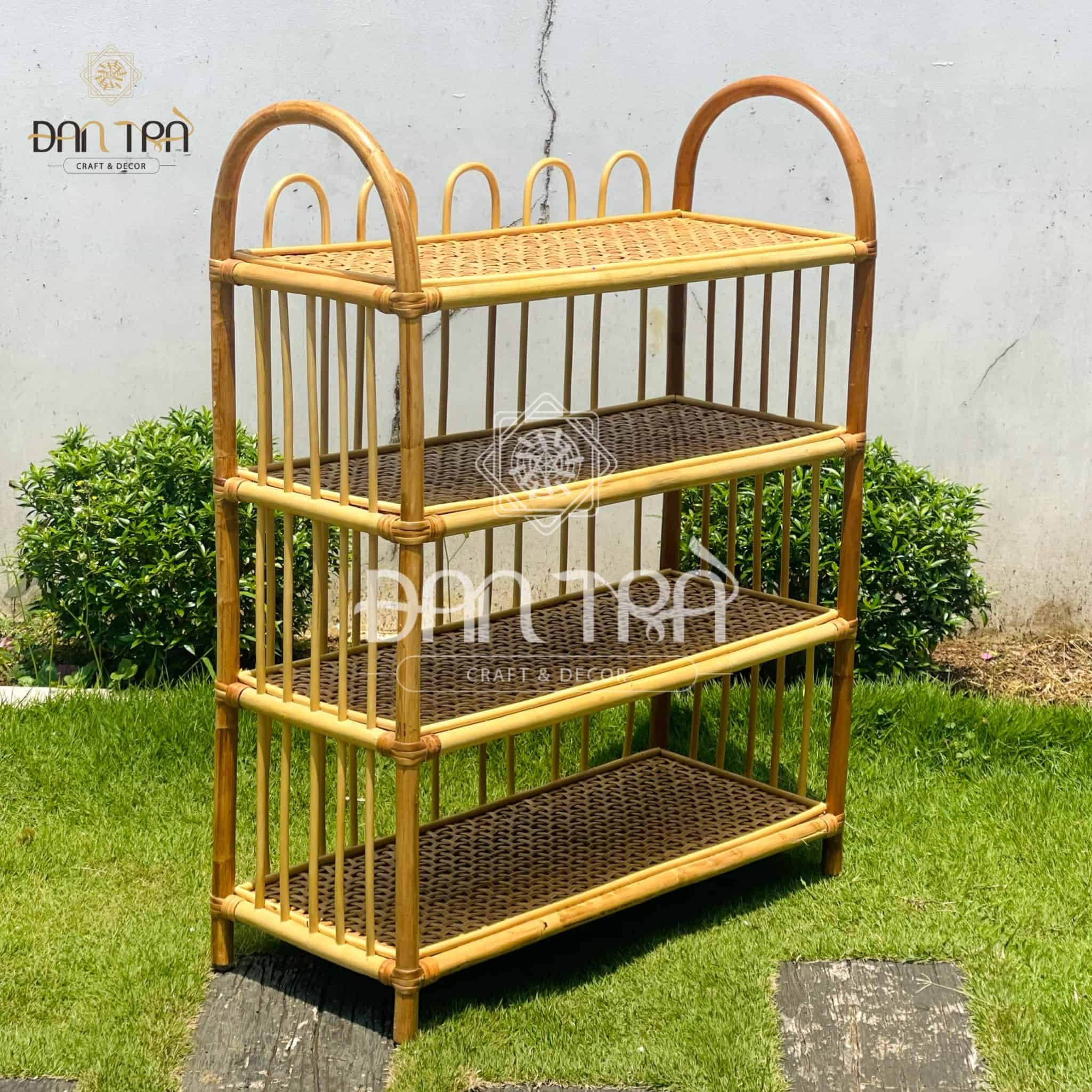 Kệ Tủ Mây Tre Đan Trà- Kệ Mây 4 Tầng- Kệ Mây Đựng Sách- Nội Thất Mây Tre Đan Trà