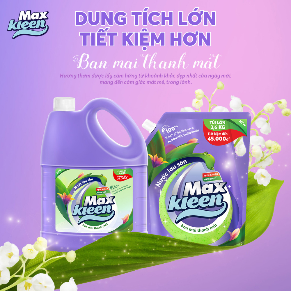 Combo Túi Nước Giặt Xả MaxKleen 3.8kg Vườn Sớm mai + Túi Nước Giặt Xả MaxKleen 3.8kg Huyền Diệu/Hoa Nắng