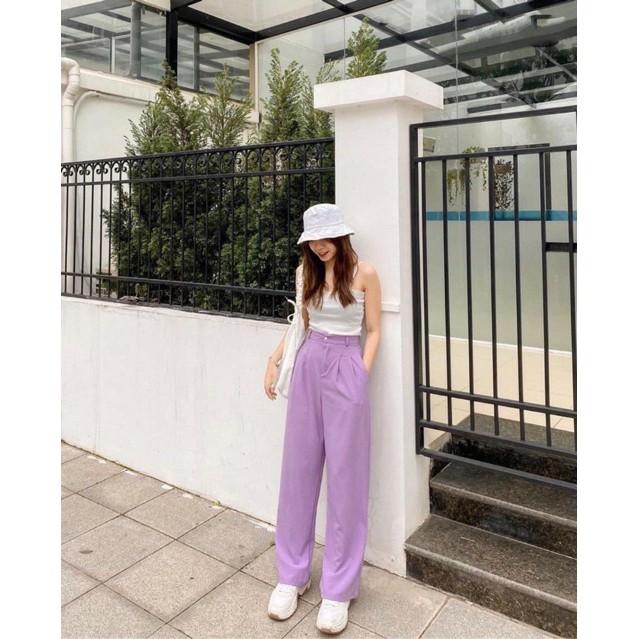 Quần culottes cúc trước 1 khuy màu tím hoa cà cá tính
