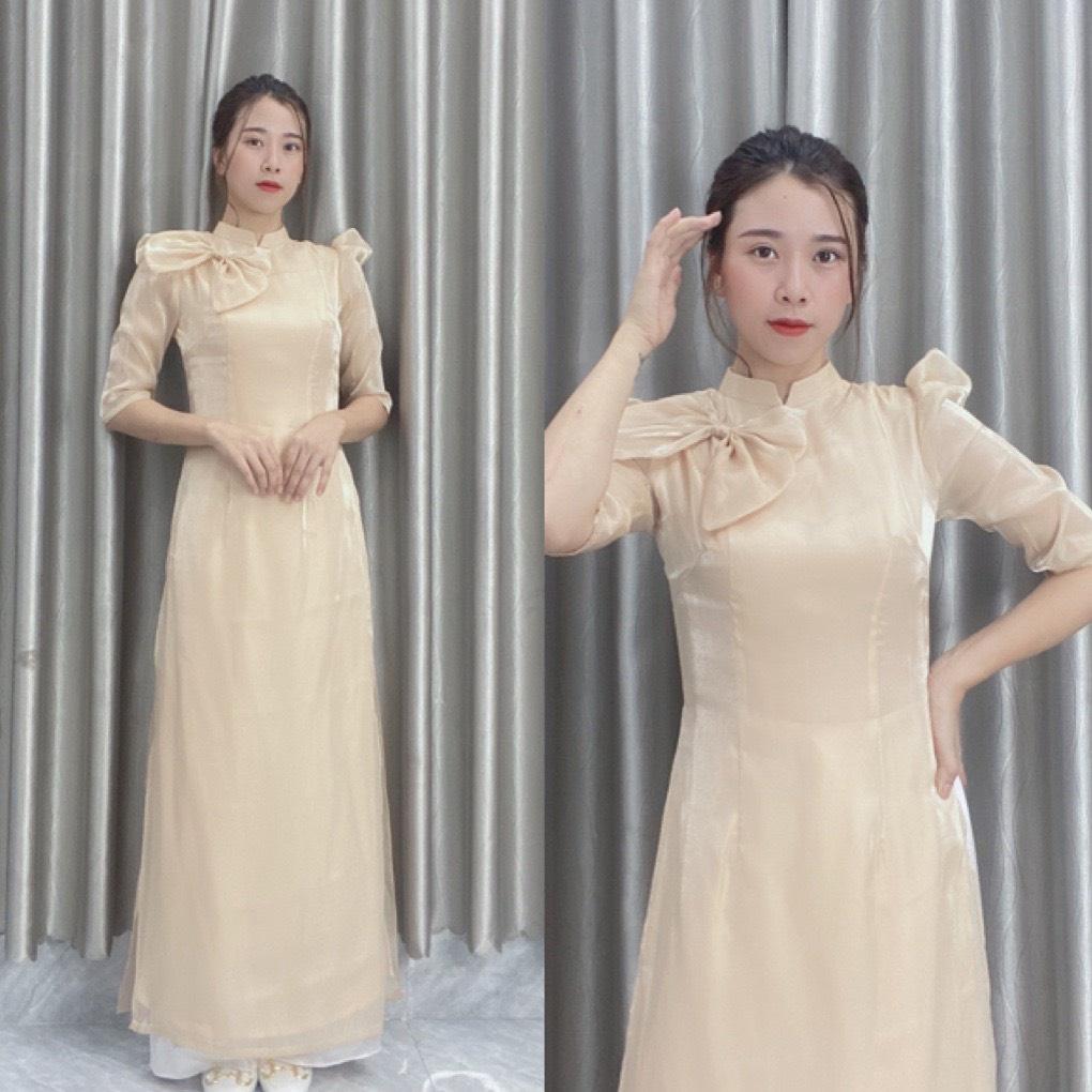 Áo dài đẹp chất cao cấp_tơ ánh lót lụa tông da