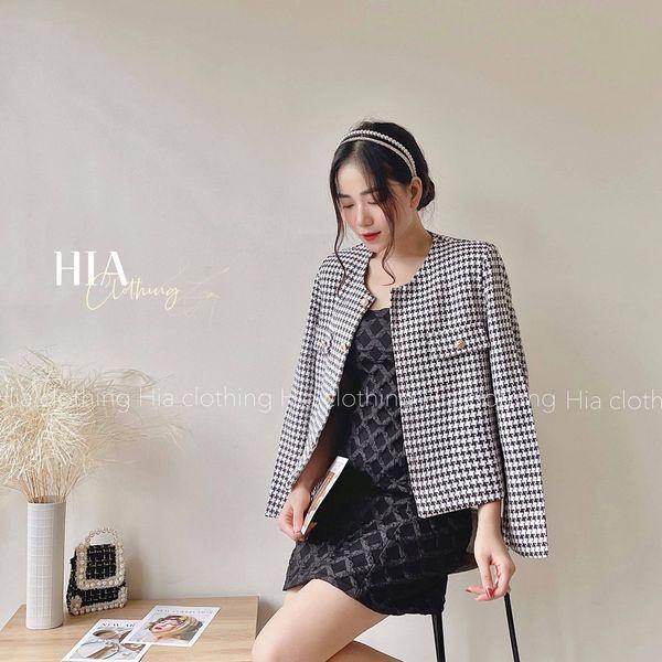 Áo Khoác Dạ Tweed Cao Cấp, Đính Cúc Đồng Cổ Tròn | Thiết Kế Độc Quyền| Chất Vải Thoáng Mát, Đi Làm, Đi Chơi HIA Clothing