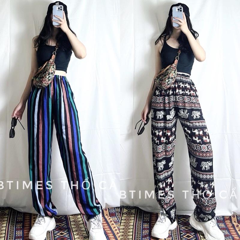 Quần lanh dài ống suông thổ cẩm (BIGSIZE 45-75kg, dài 95cm)