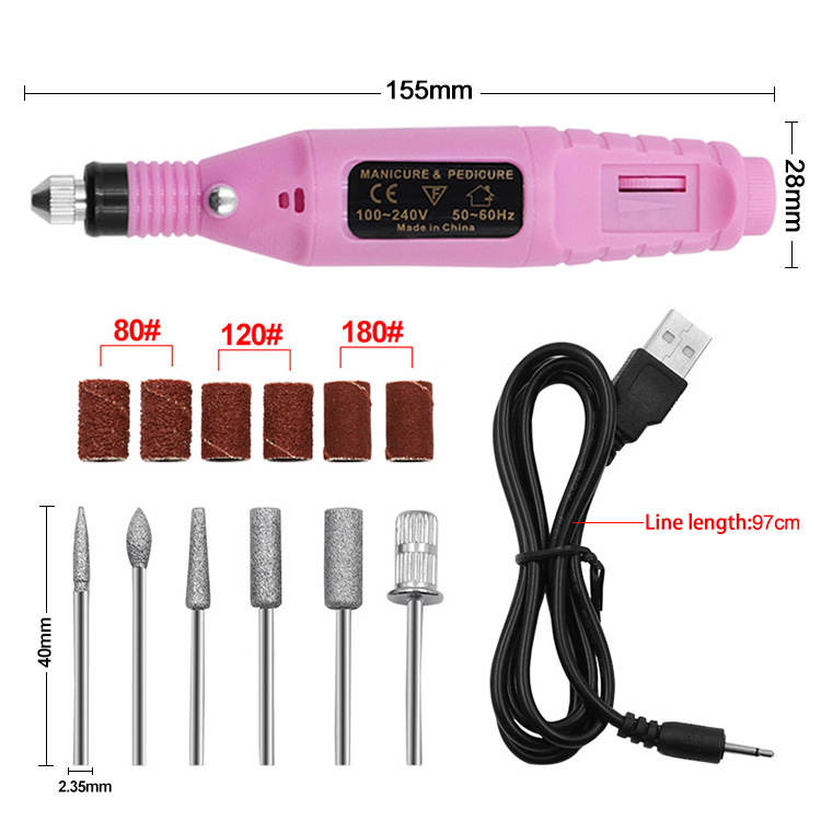 Máy Mài Móng Làm Nail, Tẩy Tế Bào Chết Cắm USB Kèm Phụ Kiện Đánh Bóng