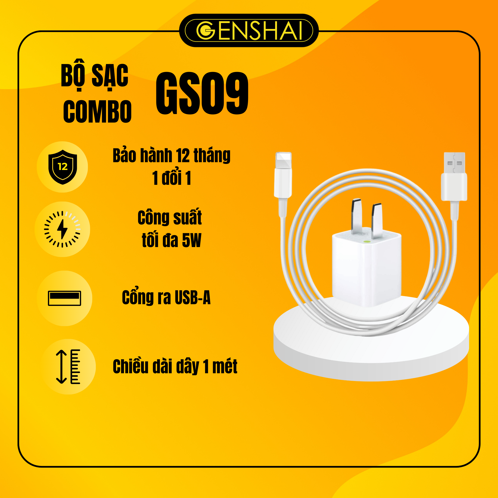 Bộ sạc combo GENSHAI hàng chính hãng GS09 cho điện thoại di động | Bảo hành 12 tháng 1 đổi 1 | Made in Việt Nam