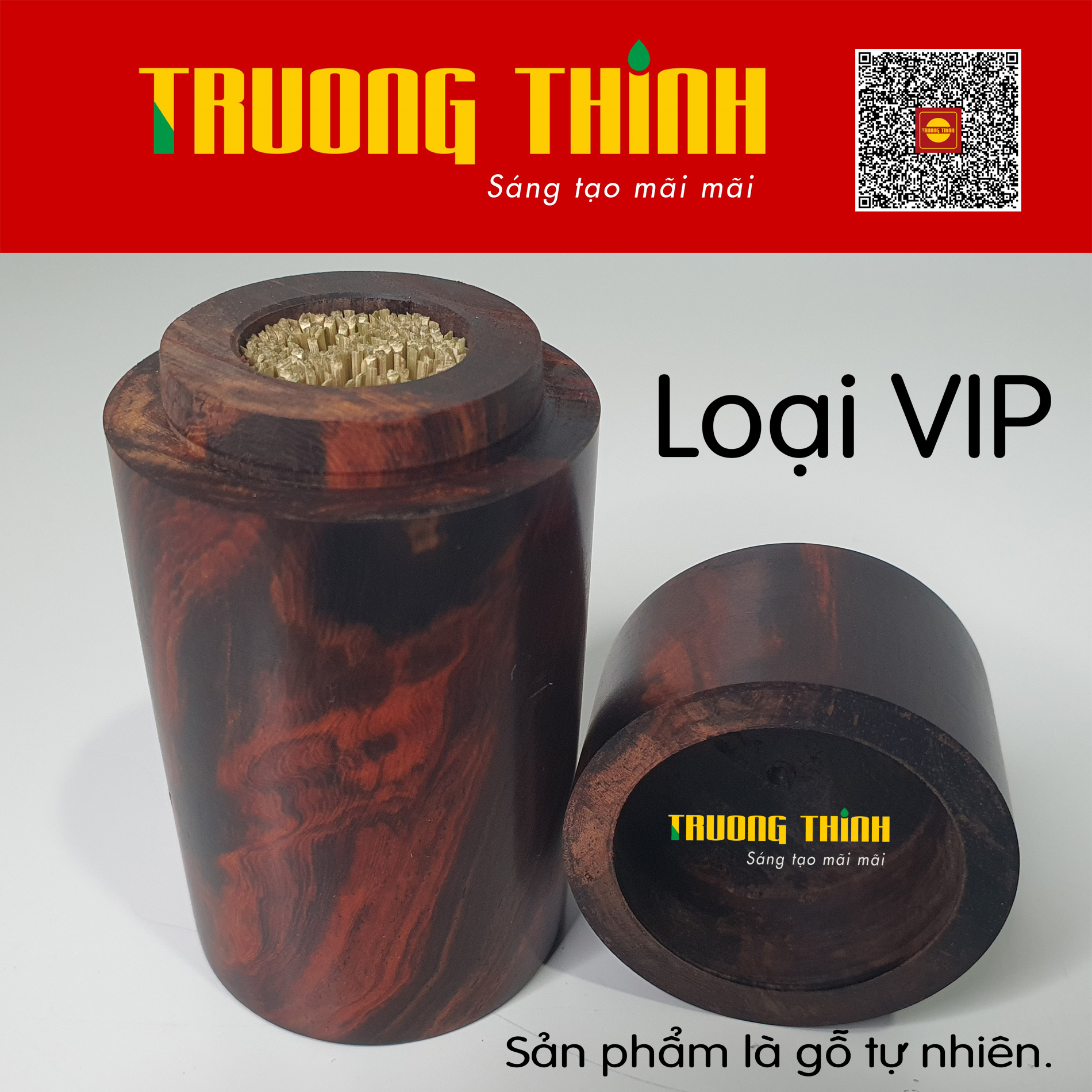 Lọ Hộp Đựng Tăm Bằng Gỗ Trắc Đỏ Đen Cao Cấp Trường Thịnh Tiện Dụng Bền Đẹp Sang Trọng Tiết Kiệm – Hình Trụ Liền Khối.