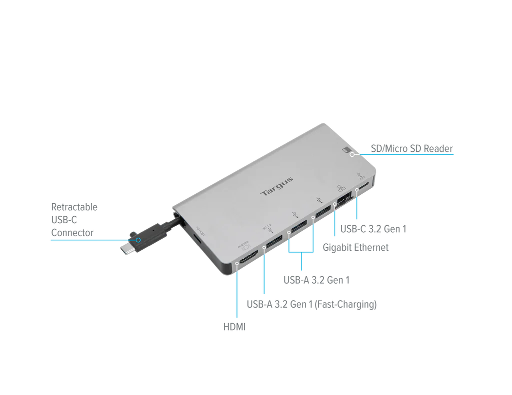 Cổng chuyển đổi 8 trong 1 hub C to all, cáp rời nhỏ gọn Targus  DOCK414 hàng chính hãng