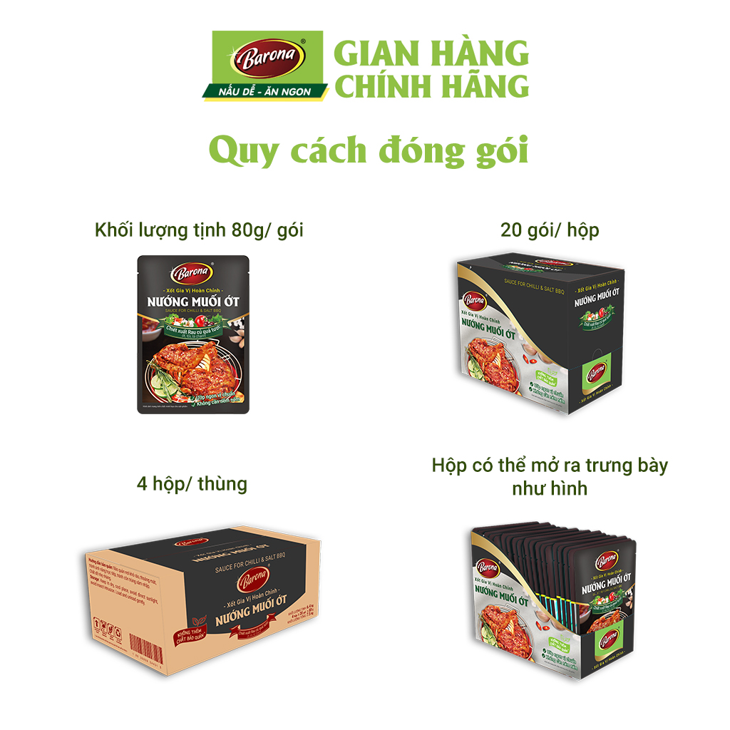 Combo 3 Gói Gia Vị Nướng Muối Ớt Barona 80g ướp ngon chuẩn vị không cần nêm nếm