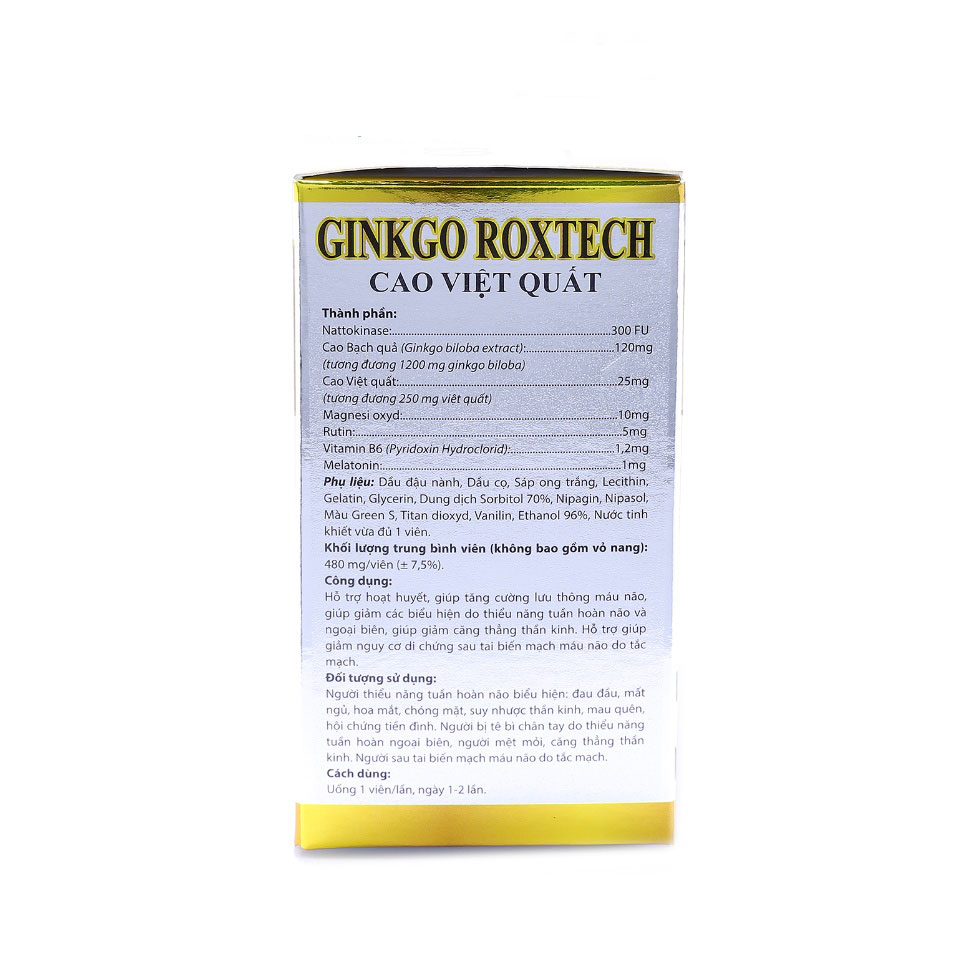 Hoạt huyết dưỡng não Ginkgo Roxtech 1200mg Cao Việt Quất giảm đau đầu, hoa mắt, chóng mặt - Hộp 100 viên