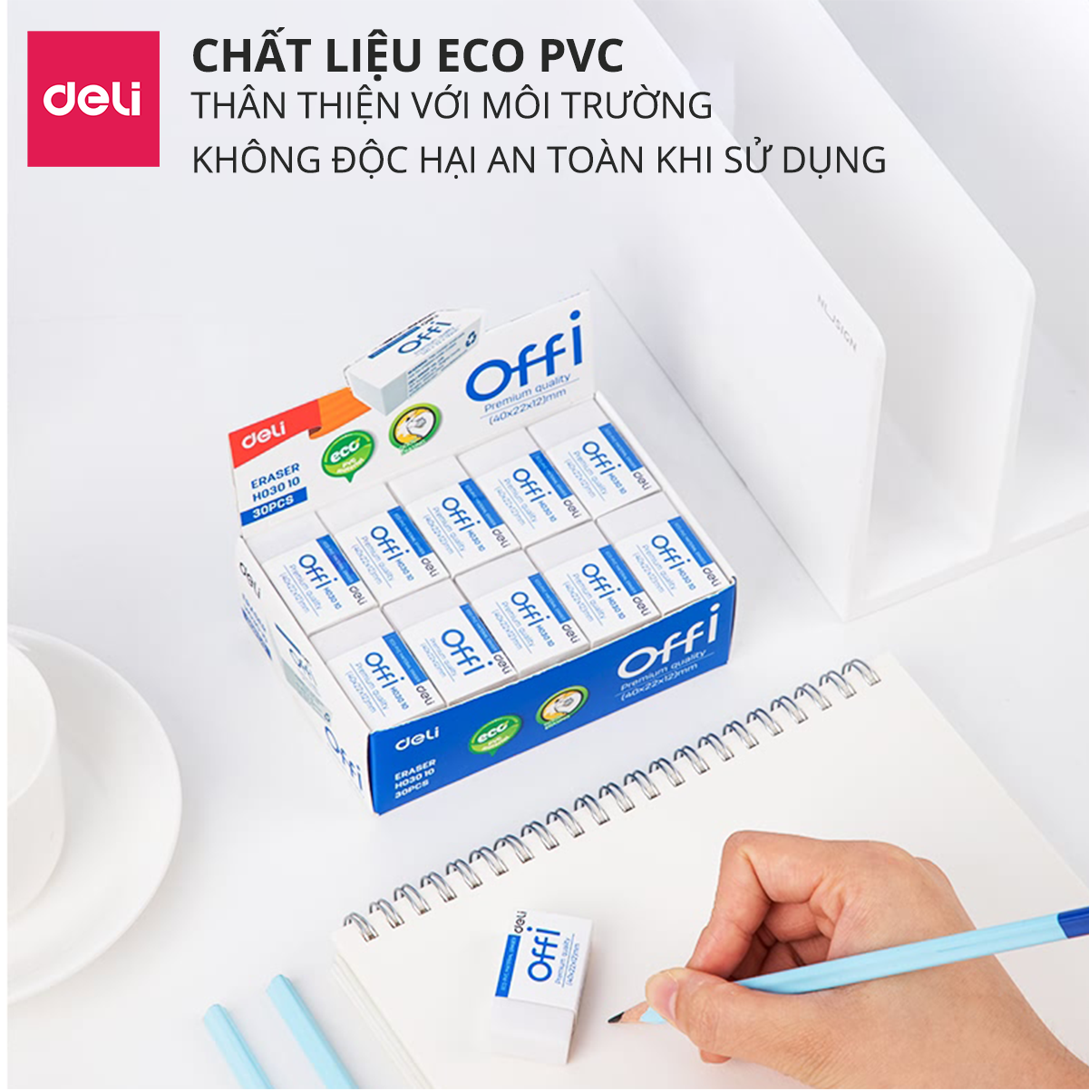 Gôm Tẩy Deli - Trắng - Phù Hợp Thi Trắc Nghiệm - Combo 4 Chiếc - EH03010