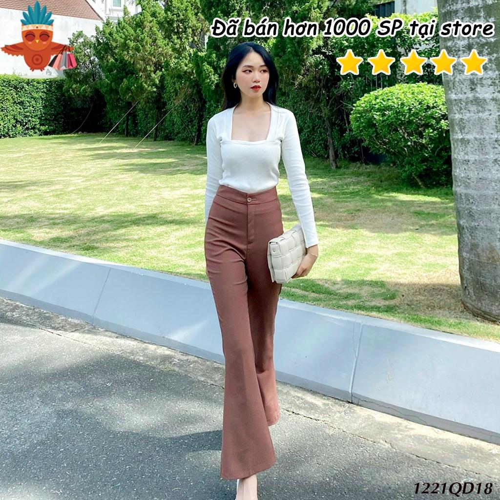 Quần dài nữ ống loe màu trơn đen, nâu, nude THOCA HOUSE có size mặc công sở, đi chơi, đi tiệc