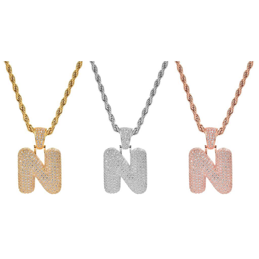 18K 26-letter "N" Pendant With Mini Zircon Stone Necklace  Chain