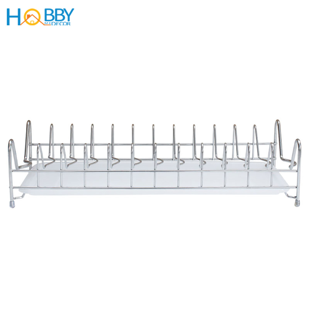 Kệ úp đĩa chén Inox 304 HOBBY KUD 12 ngăn không rỉ sét - kèm khay hứng nước - hàng cao cấp - ngang 44cm
