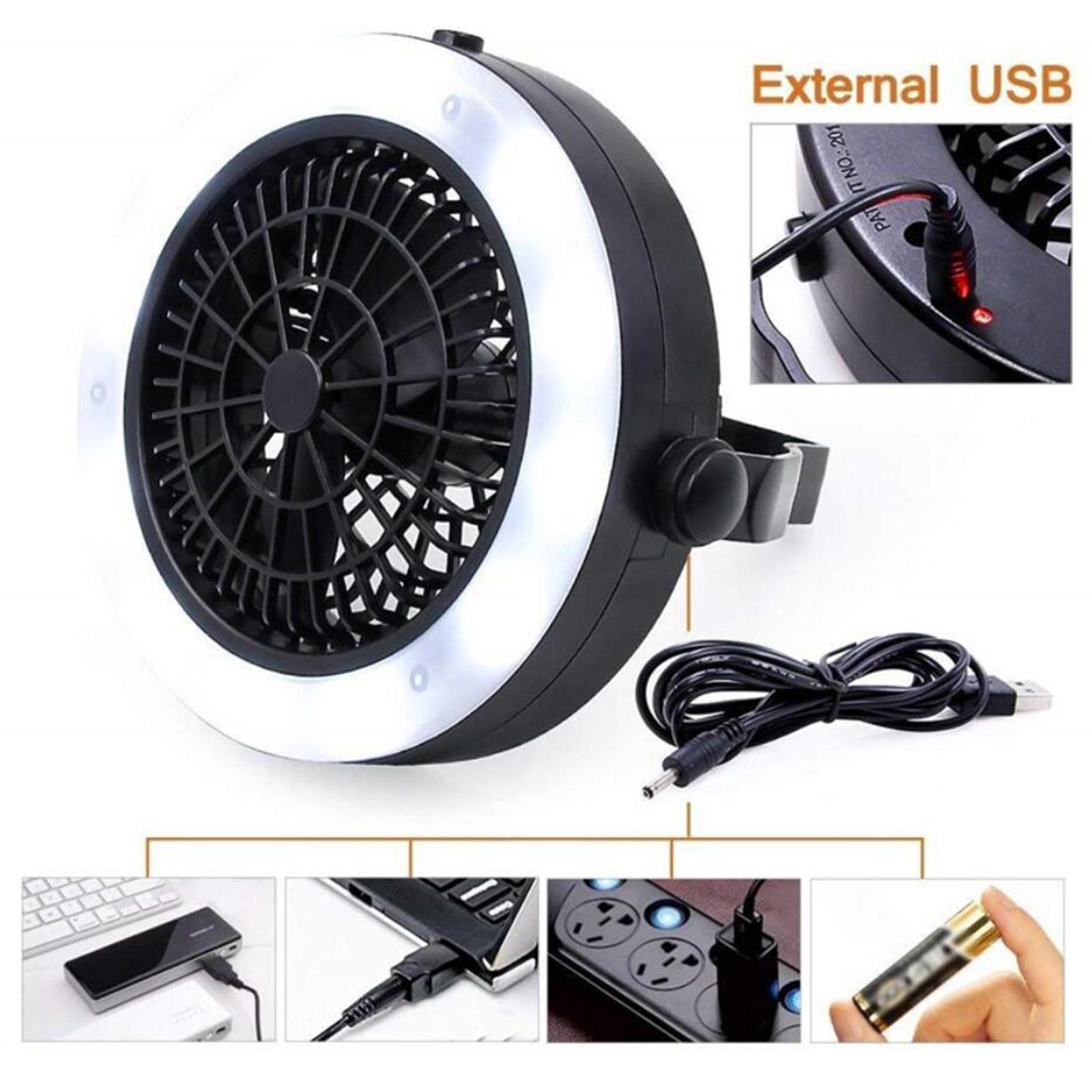 Outdoor Tent Fan with Light Rechargeable Camping Lantern Handheld Travel