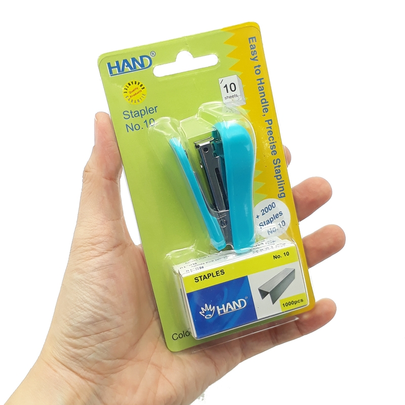 Bấm Kim Số 10 Hand S923-A + Kim Bấm - Màu Xanh