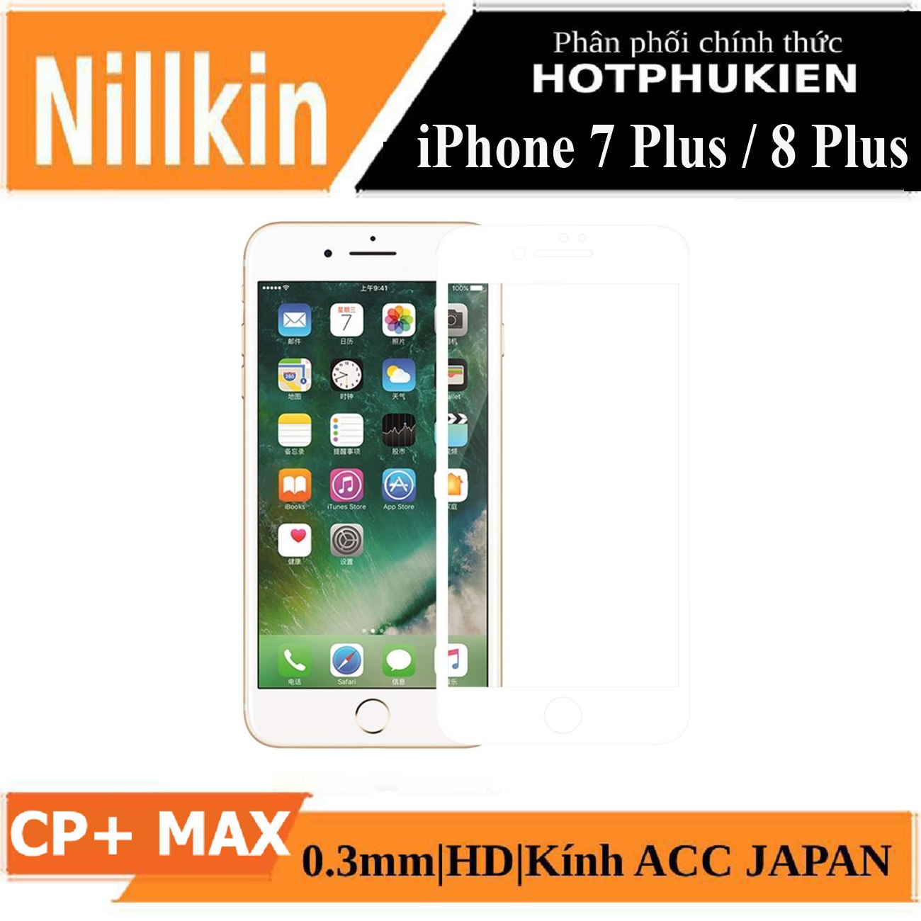 Miếng dán kính cường lực full 3D dành cho iPhone 7 Plus / 8 Plus hiệu Nillkin CP+ Max (chỉ mỏng 0.3mm, Kính ACC Japan, Chống Lóa Hạn Chế Vân Tay) - hàng nhập khẩu