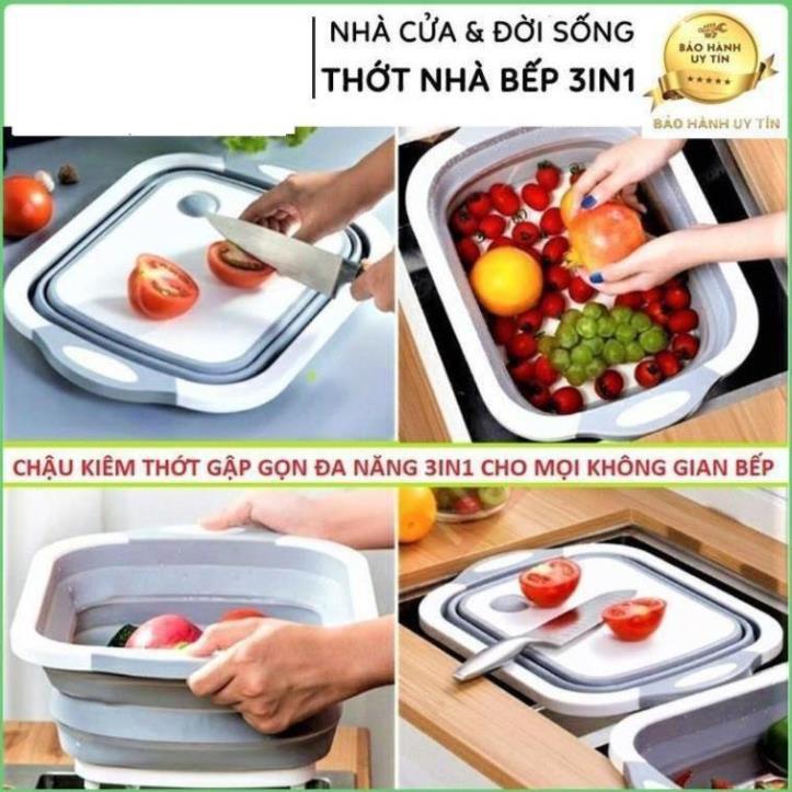 Chậu Nhựa Kiêm Thớt Đa Năng 3 In 1 Kiêm Chậu Rửa, Rổ Đa Năng, Thớt Siêu Tiện Dụng