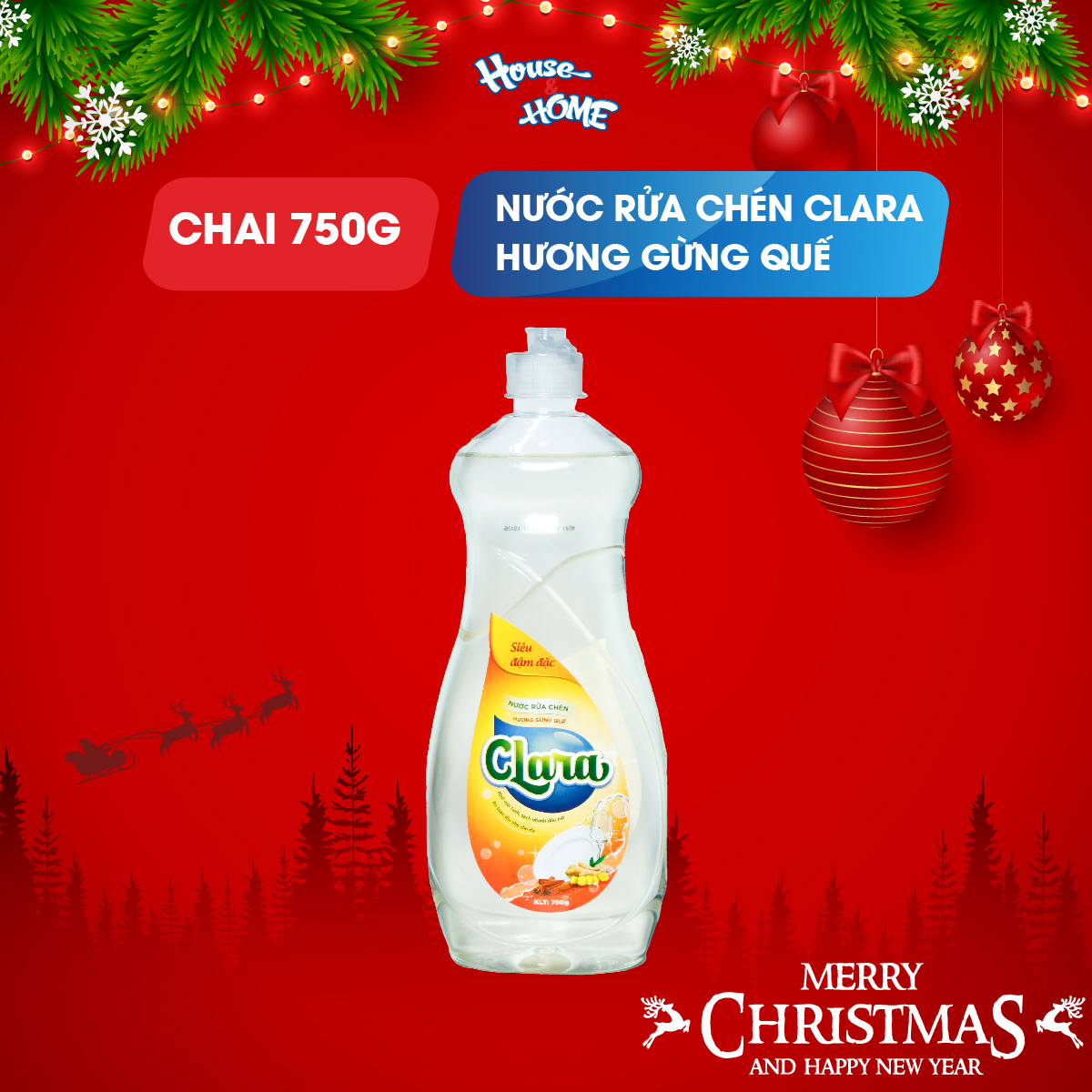 Nước rửa chén bát Clara hương gừng quế chai 750g