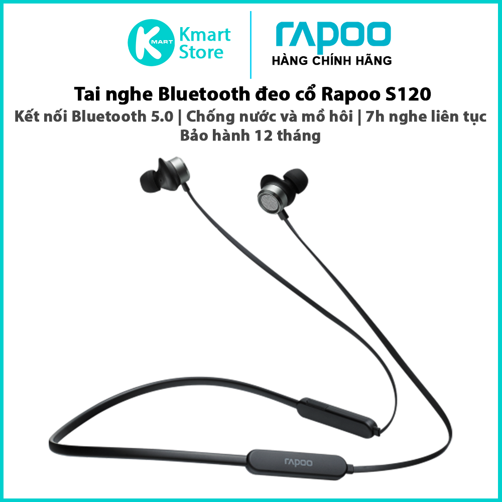 Tai nghe Bluetooth đeo cổ Rapoo S120 | Kết nối BT5.0 , chống nước và mồ hôi , 7 giờ nghe liên tục - Hàng Chính Hãng