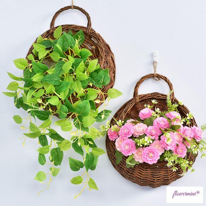 Giỏ hoa mây tre đan cắm sẵn nhiều mẫu trang trí tường phòng khách, shop thời trang, nhà hàng độc đáo
