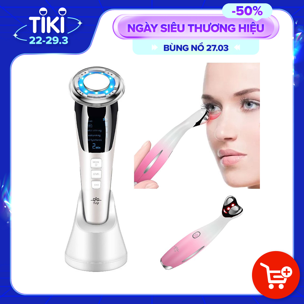 Búa Điện Di Massage Mặt Làm Đẹp Da 5 in 1 Photon Nóng Và Lạnh EMS Kèm Máy Massage Làm Đẹp Ion RF Loại Bỏ Quầng Thâm - Làm Mờ Nếp Nhăn - Giảm Mệt Mỏi