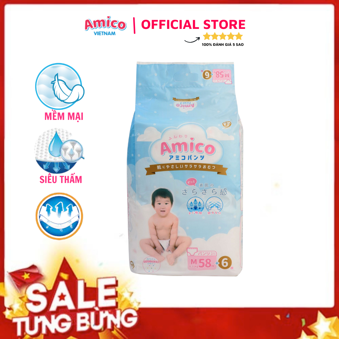 Bỉm - Tã quần Amico size M 58 + 6 miếng