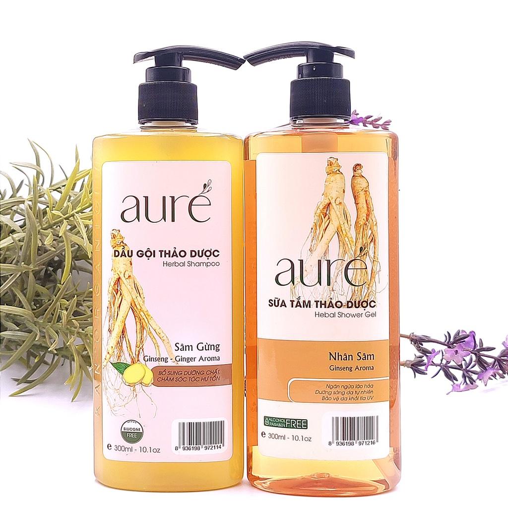 [COMBO Siêu Khuyến mại] AURÉ, Sữa tắm thảo dược, Nhân sâm + Dầu gội thảo dược Nhiệt, Nhân sâm Gừng, Chai 300ml