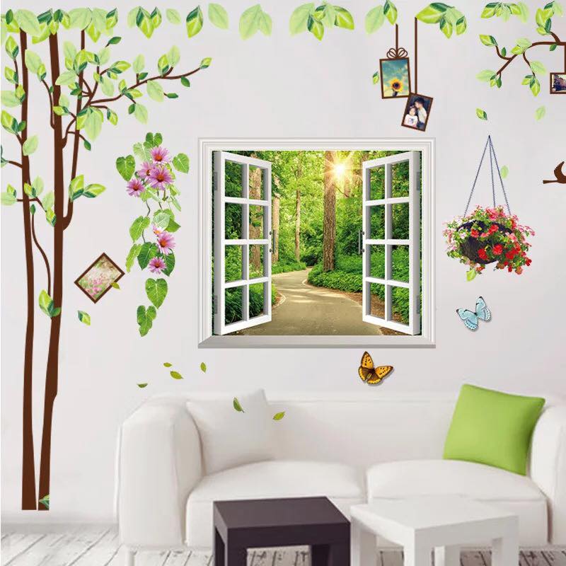 Decal dán tường Cây photo xanh và Cửa sổ xanh - HP372